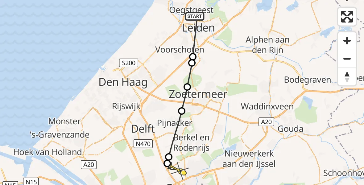 Routekaart van de vlucht: Lifeliner 2 naar Rotterdam The Hague Airport, Nieuwe Beestenmarkt