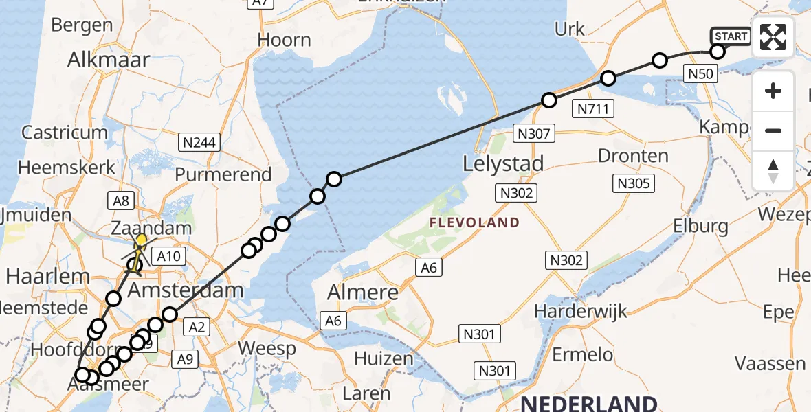 Routekaart van de vlucht: Lifeliner 1 naar Amsterdam Heliport, Hertenpad