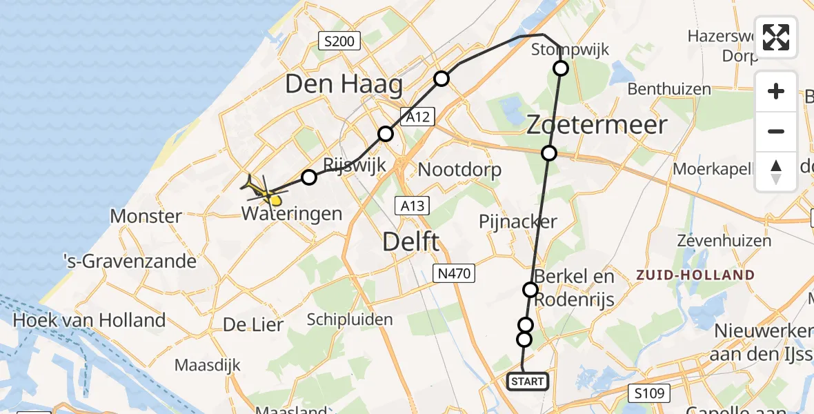 Routekaart van de vlucht: Lifeliner 2 naar Den Haag, Oude Bovendijk