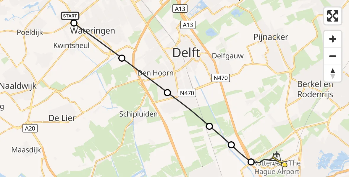 Routekaart van de vlucht: Lifeliner 2 naar Rotterdam The Hague Airport, Rozemarijn