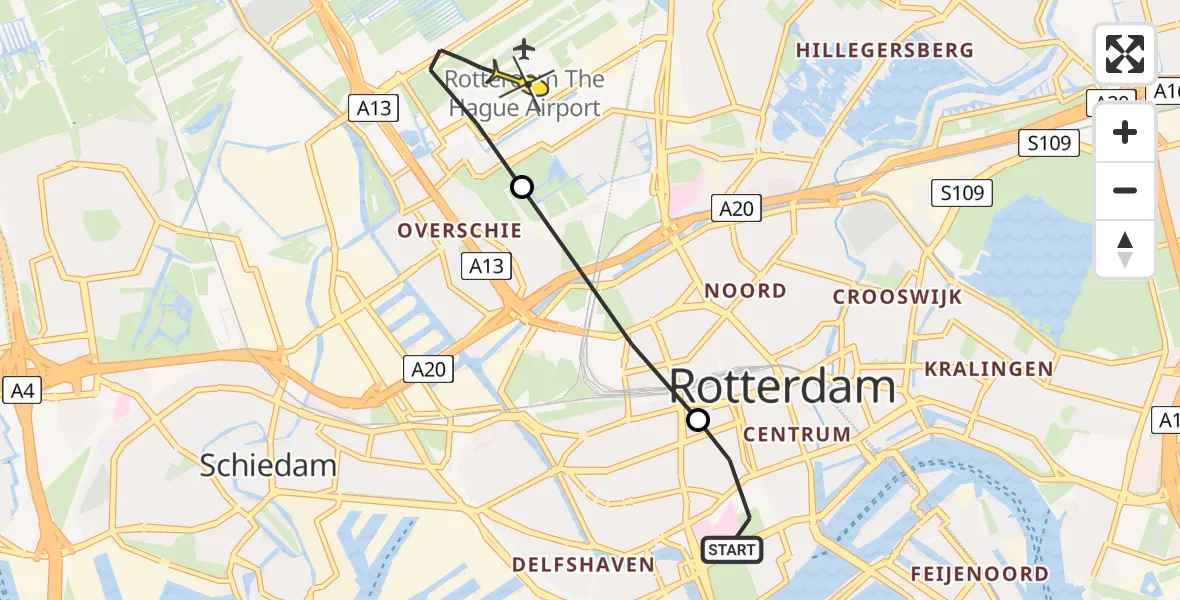 Routekaart van de vlucht: Lifeliner 2 naar Rotterdam The Hague Airport, Gouvernestraat
