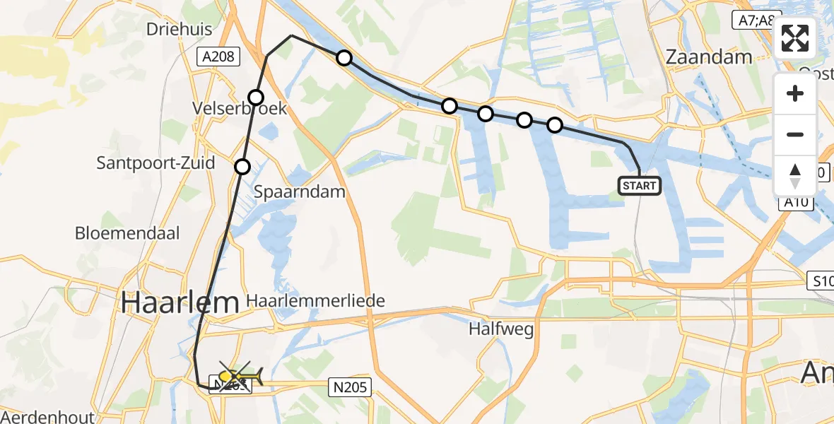 Routekaart van de vlucht: Lifeliner 1 naar Haarlem, Stromboliweg