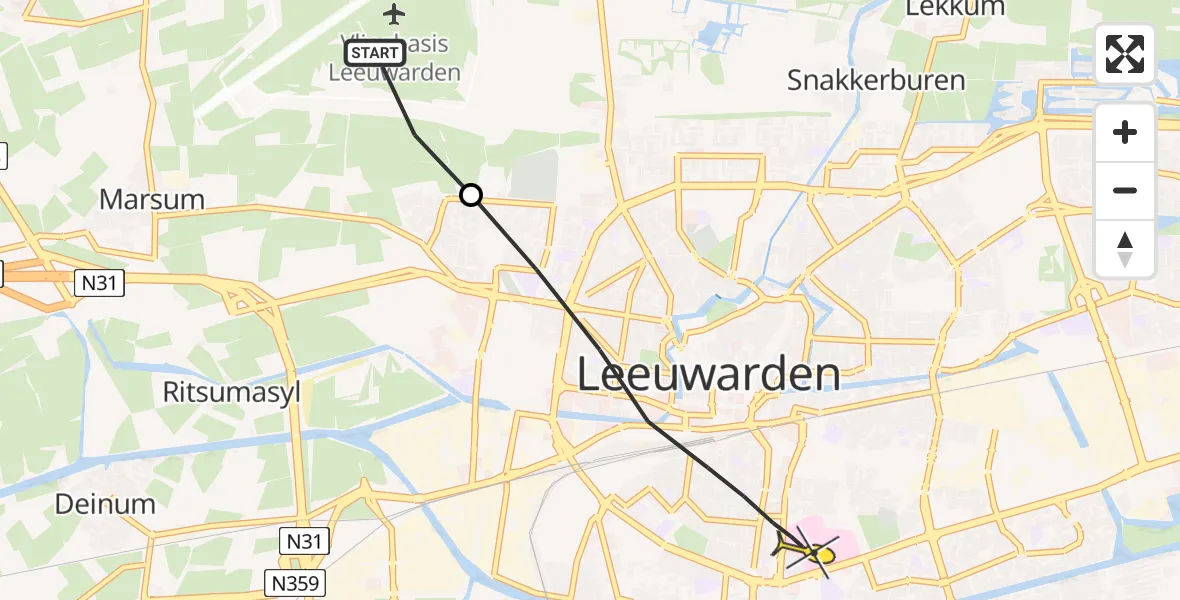 Routekaart van de vlucht: Lifeliner 4 naar Leeuwarden, Schapendijkje