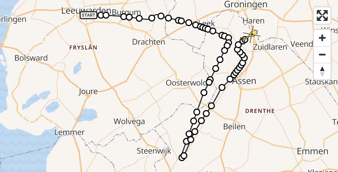 Routekaart van de vlucht: Lifeliner 4 naar Groningen Airport Eelde, Krommezijl