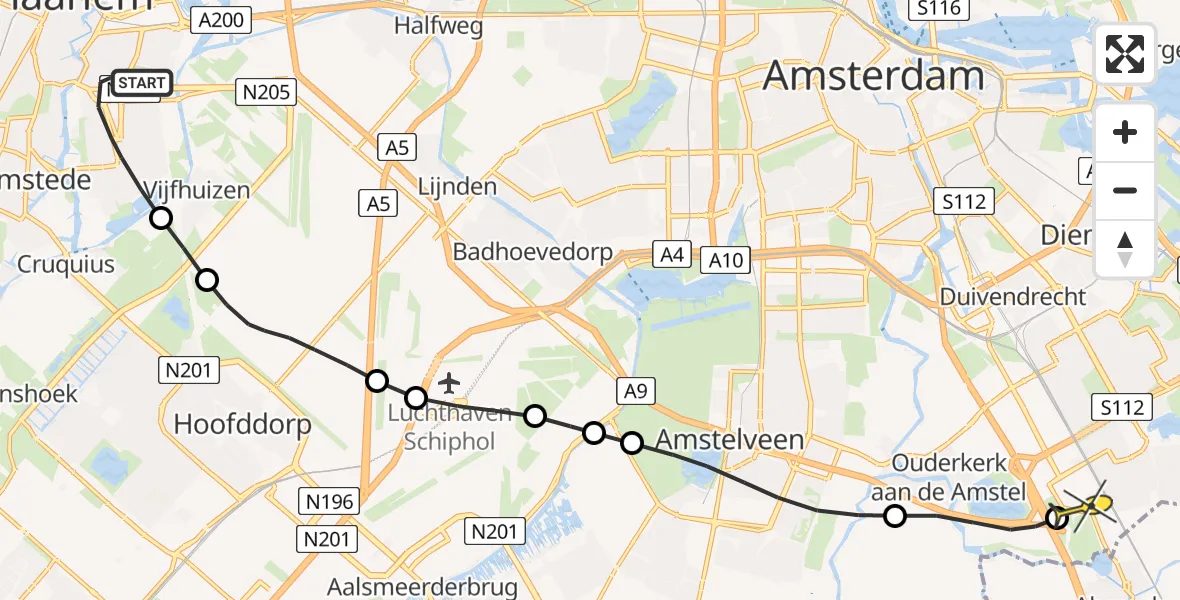 Routekaart van de vlucht: Lifeliner 1 naar Academisch Medisch Centrum (AMC), Merovingenstraat