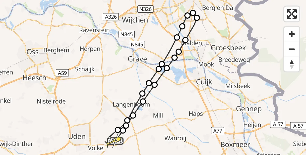 Routekaart van de vlucht: Lifeliner 3 naar Vliegbasis Volkel, Zeelandsedijk