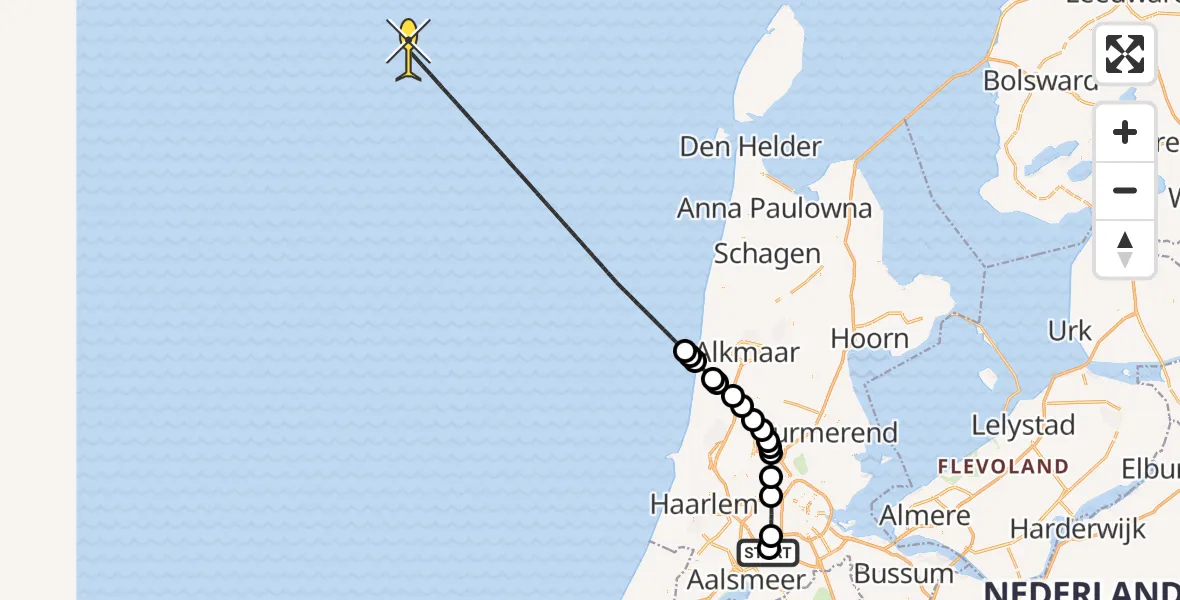 Vluchtroute Politiehelikopter van Schiphol naar 