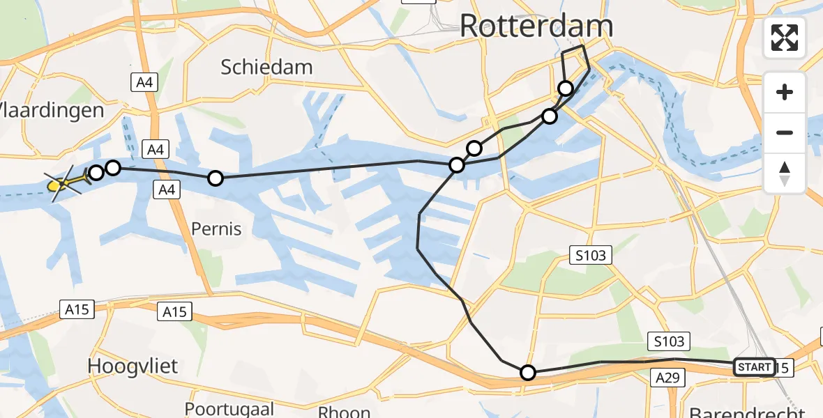 Routekaart van de vlucht: Politieheli naar Vlaardingen, Knooppunt Vaanplein