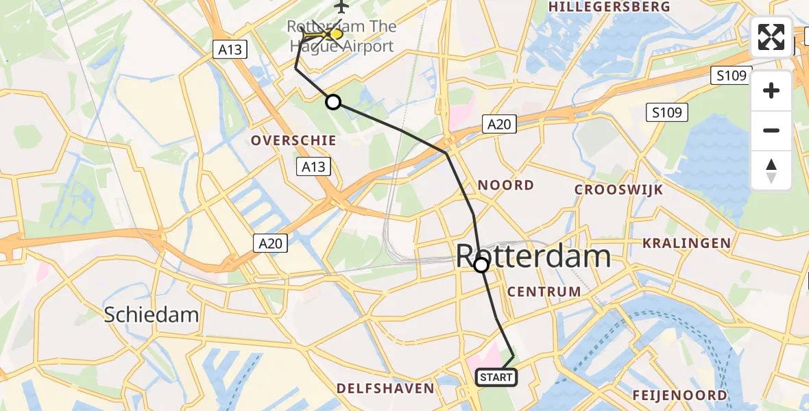 Routekaart van de vlucht: Lifeliner 2 naar Rotterdam The Hague Airport, Weenatunnel