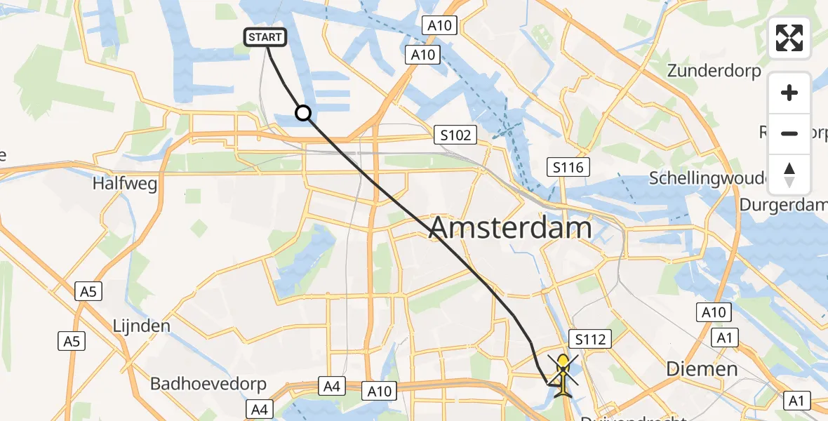 Routekaart van de vlucht: Lifeliner 1 naar Amsterdam, Corsicaweg