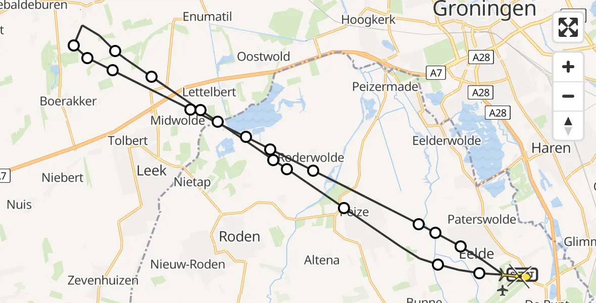 Routekaart van de vlucht: Lifeliner 4 naar Groningen Airport Eelde, Esweg