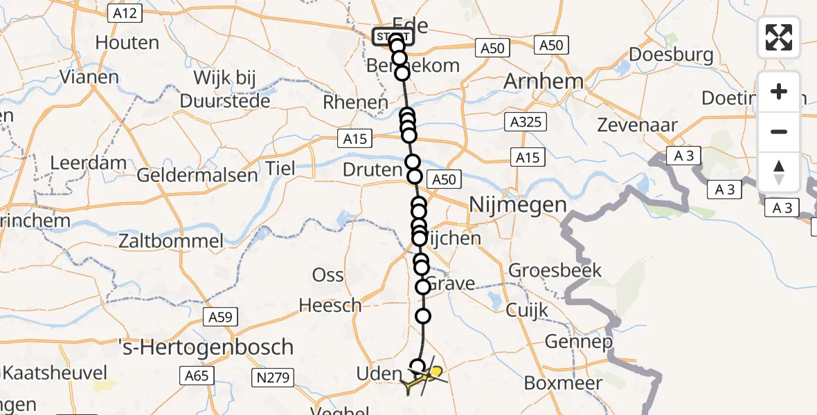 Routekaart van de vlucht: Lifeliner 3 naar Vliegbasis Volkel, Doctor W. Dreeslaan