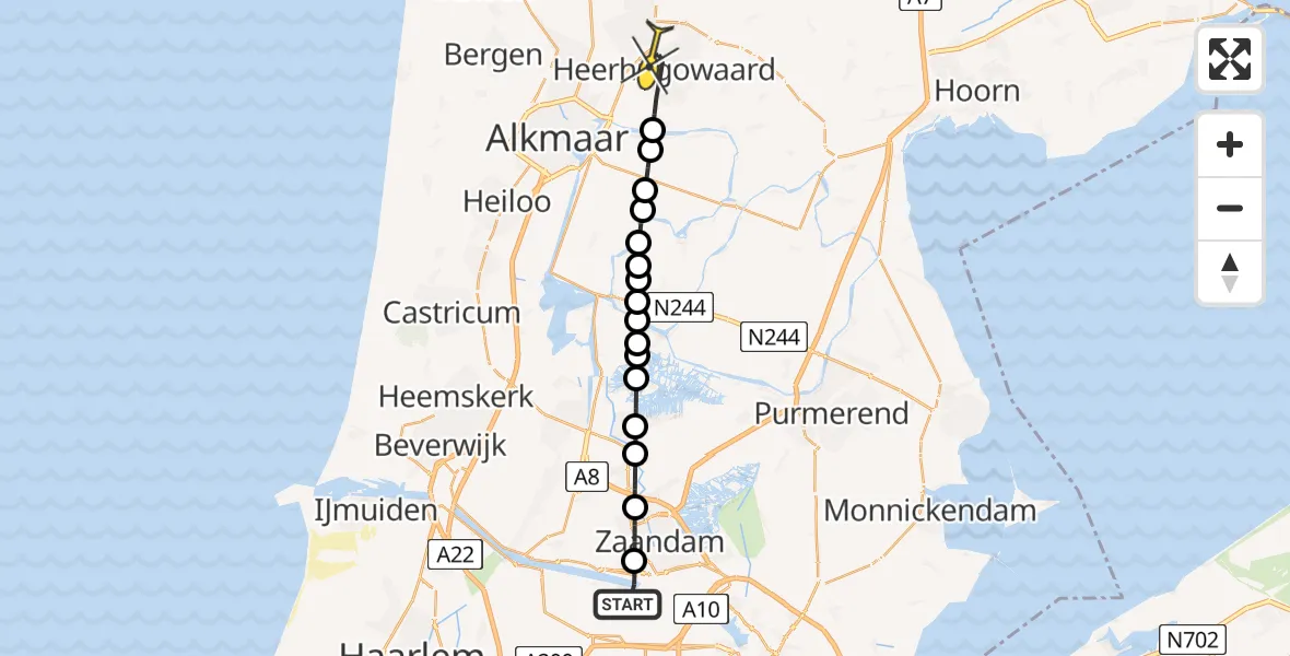 Routekaart van de vlucht: Lifeliner 1 naar Heerhugowaard, Grote Tocht