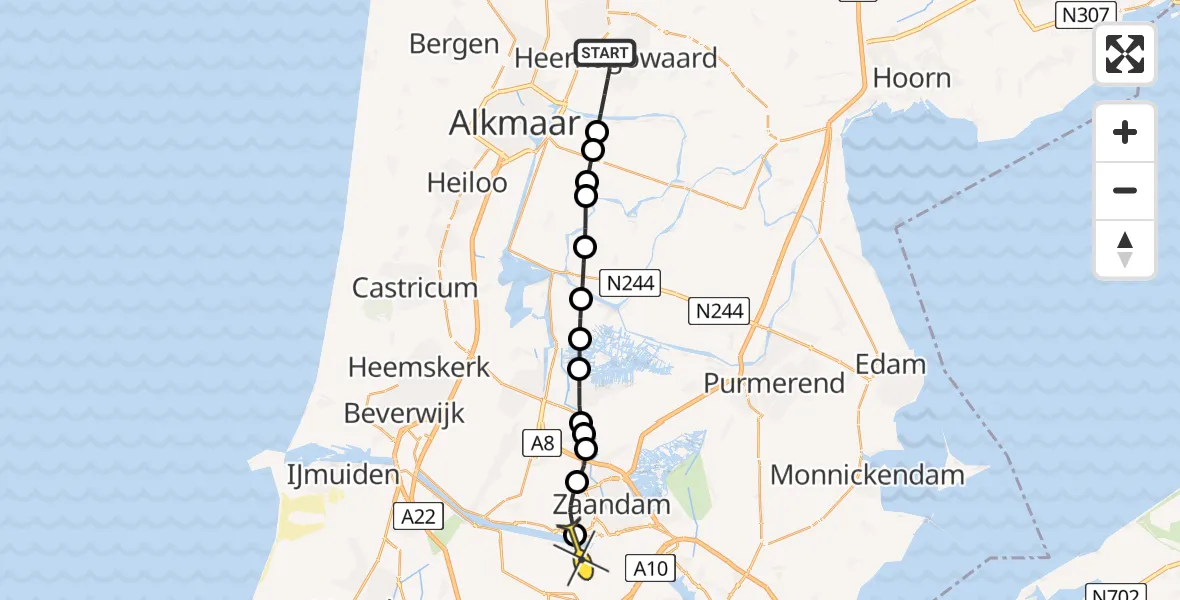 Routekaart van de vlucht: Lifeliner 1 naar Amsterdam Heliport, Merwede