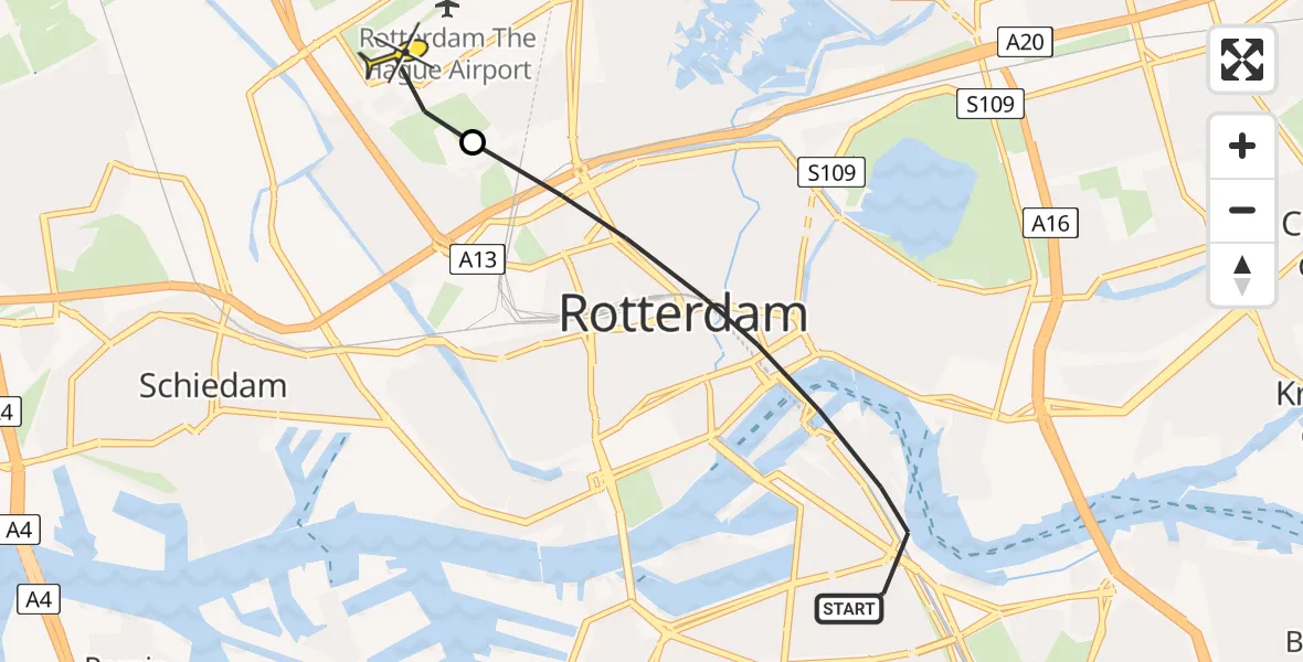 Routekaart van de vlucht: Lifeliner 2 naar Rotterdam The Hague Airport, Mallegat