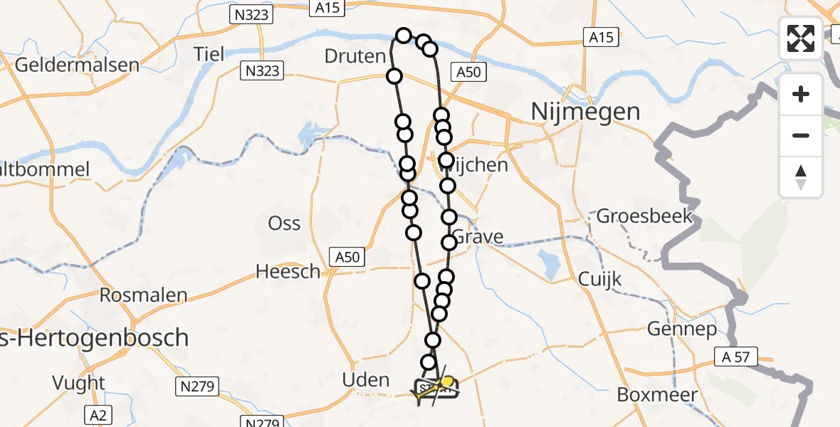 Routekaart van de vlucht: Lifeliner 3 naar Vliegbasis Volkel, Zeelandsedijk