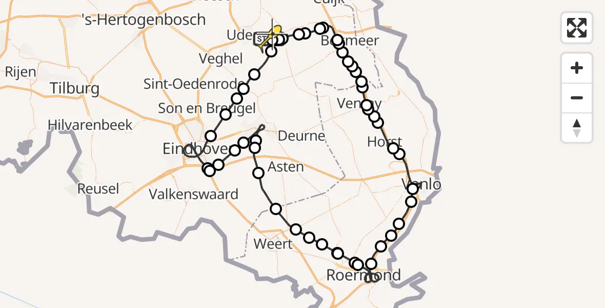 Routekaart van de vlucht: Politieheli naar Vliegbasis Volkel, Zeelandsedijk