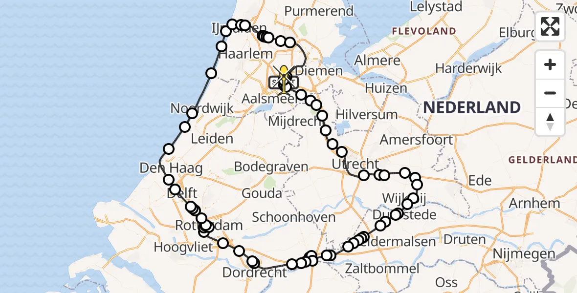 Routekaart van de vlucht: Politieheli naar Schiphol, Oostelijke Kanobaan