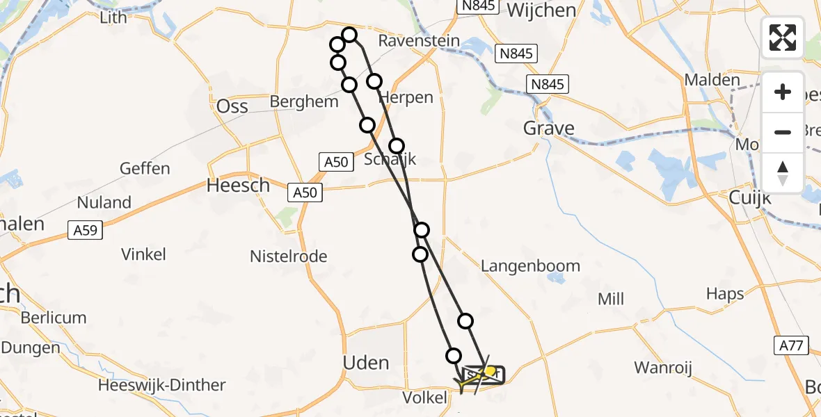 Routekaart van de vlucht: Lifeliner 3 naar Vliegbasis Volkel, Zeelandsedijk