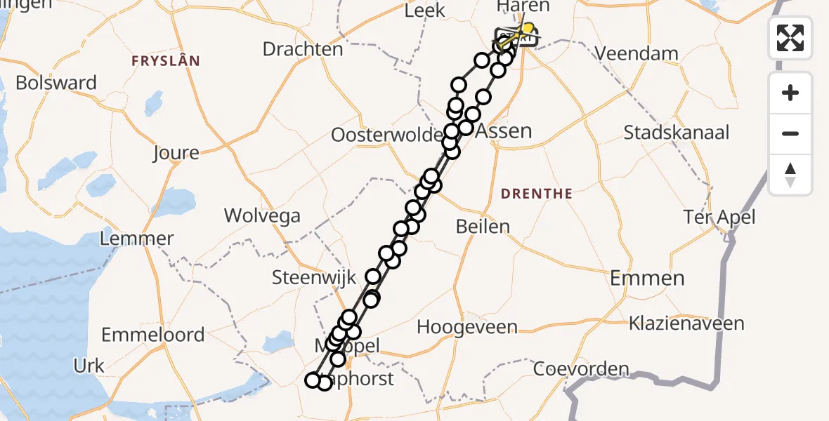Routekaart van de vlucht: Lifeliner 4 naar Groningen Airport Eelde, Rijksweg