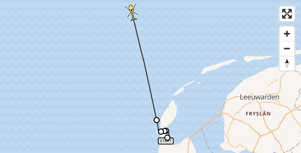 Vluchtroute Kustwachthelikopter van Vliegveld De Kooy naar 