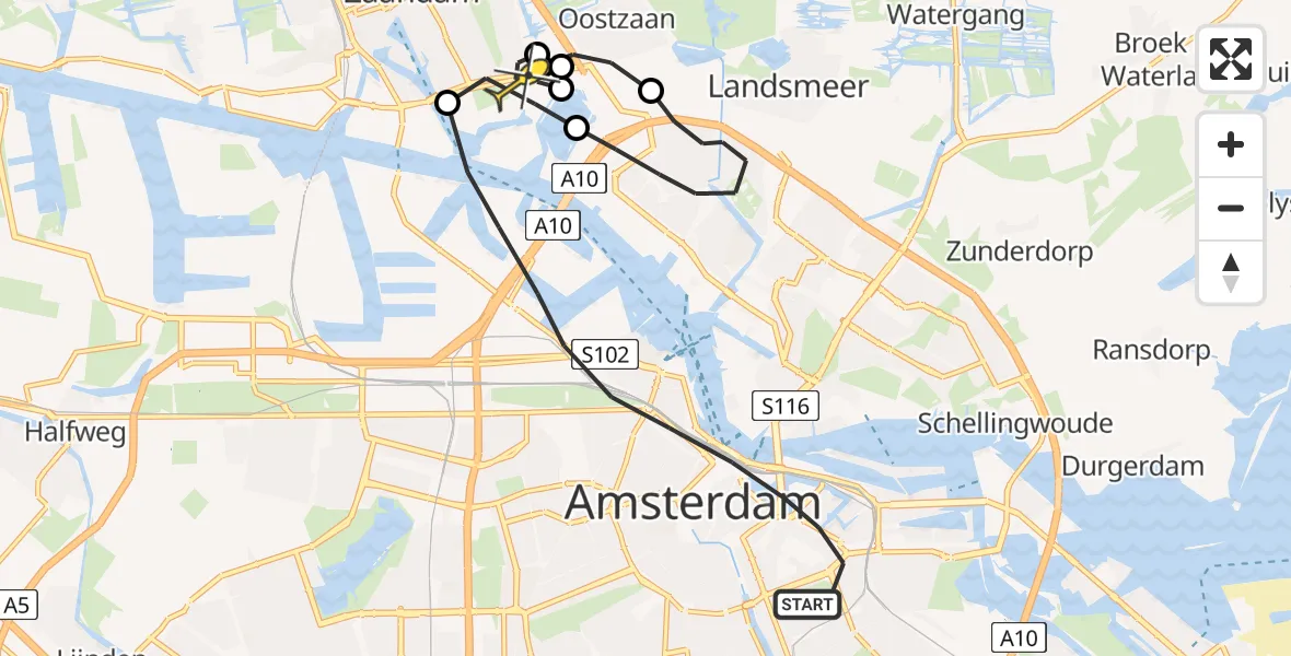 Routekaart van de vlucht: Lifeliner 1 naar Zaandam, Wittenburgergracht