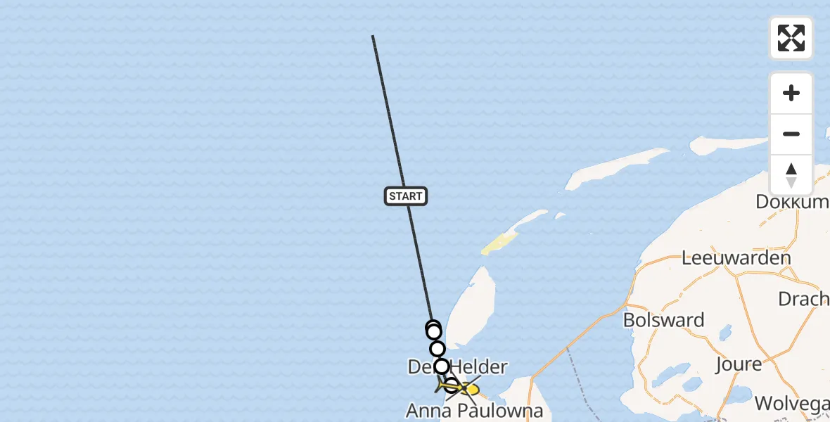 Routekaart van de vlucht: Kustwachthelikopter naar Julianadorp, Middenvliet