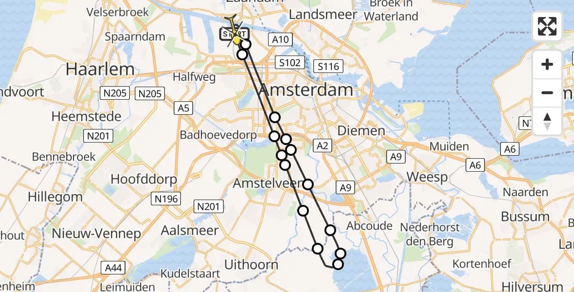 Routekaart van de vlucht: Lifeliner 1 naar Amsterdam Heliport, Sardiniëweg