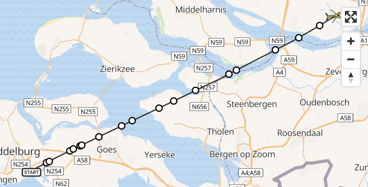 Routekaart van de vlucht: Lifeliner 2 naar Strijen, Engelandweg