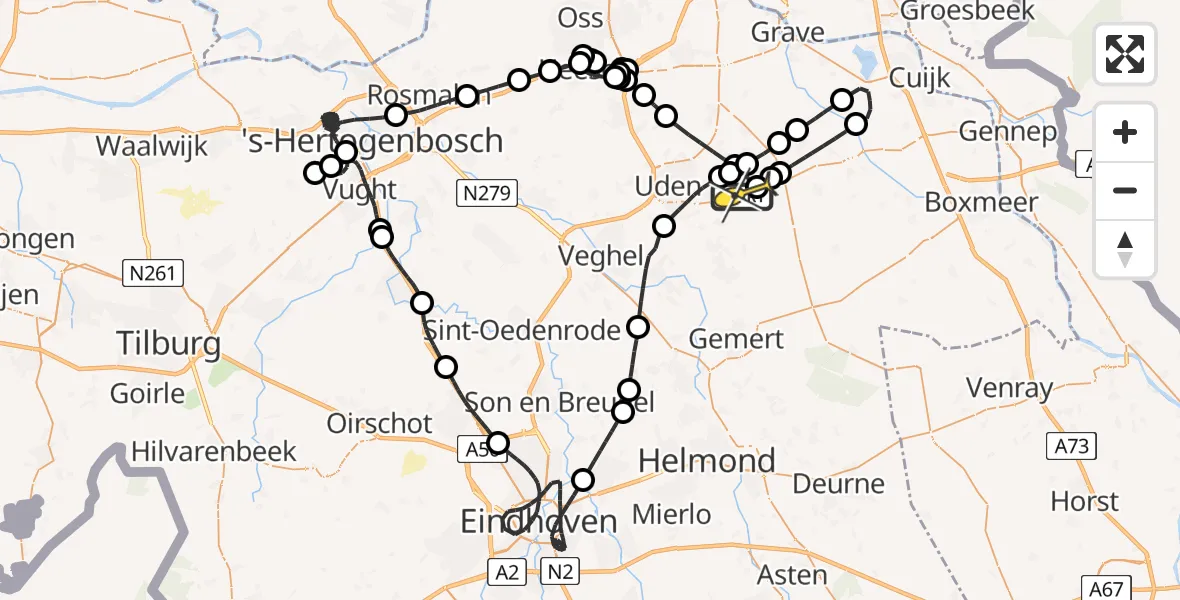 Routekaart van de vlucht: Politieheli naar Vliegbasis Volkel, Zeelandsedijk