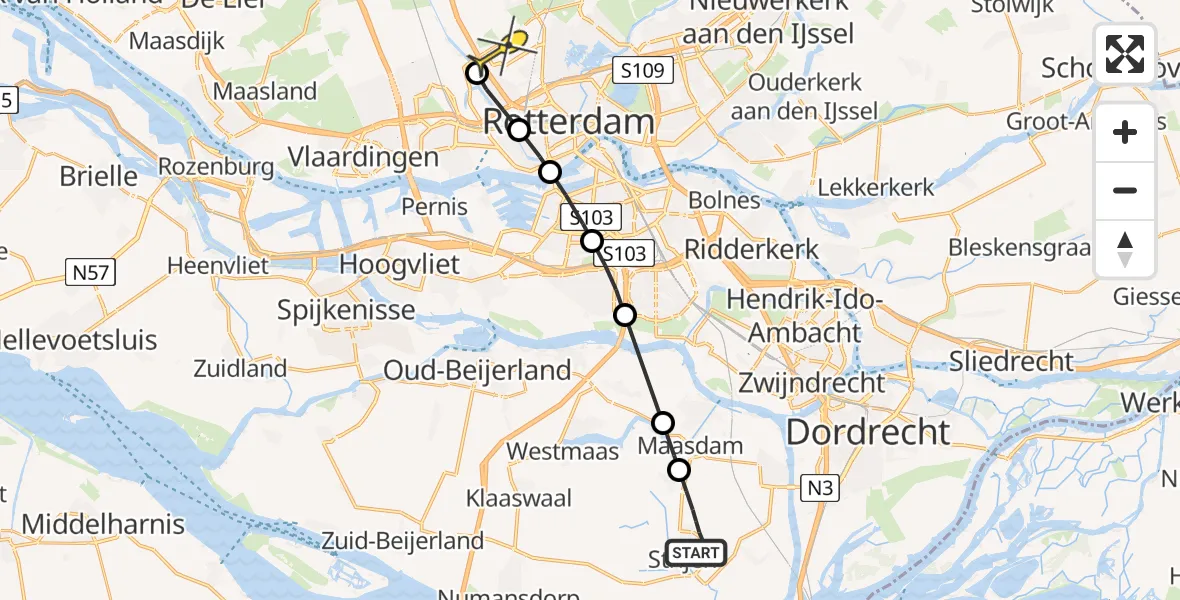 Routekaart van de vlucht: Lifeliner 2 naar Rotterdam The Hague Airport, Oud Bonaventurasedijk