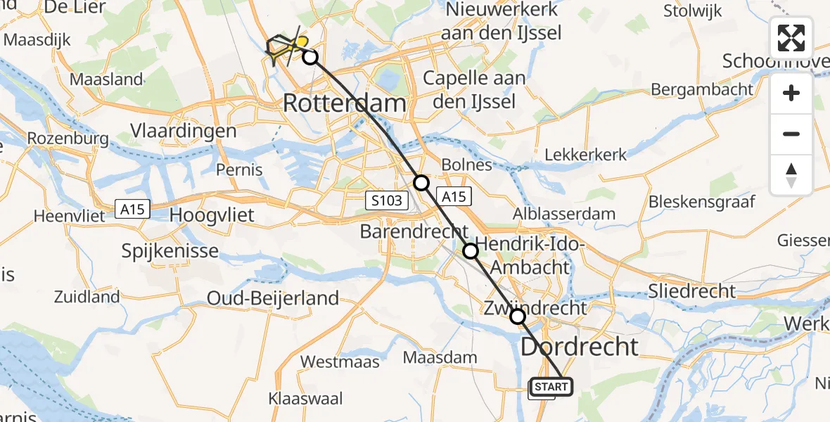 Routekaart van de vlucht: Lifeliner 2 naar Rotterdam The Hague Airport, Brittenburg