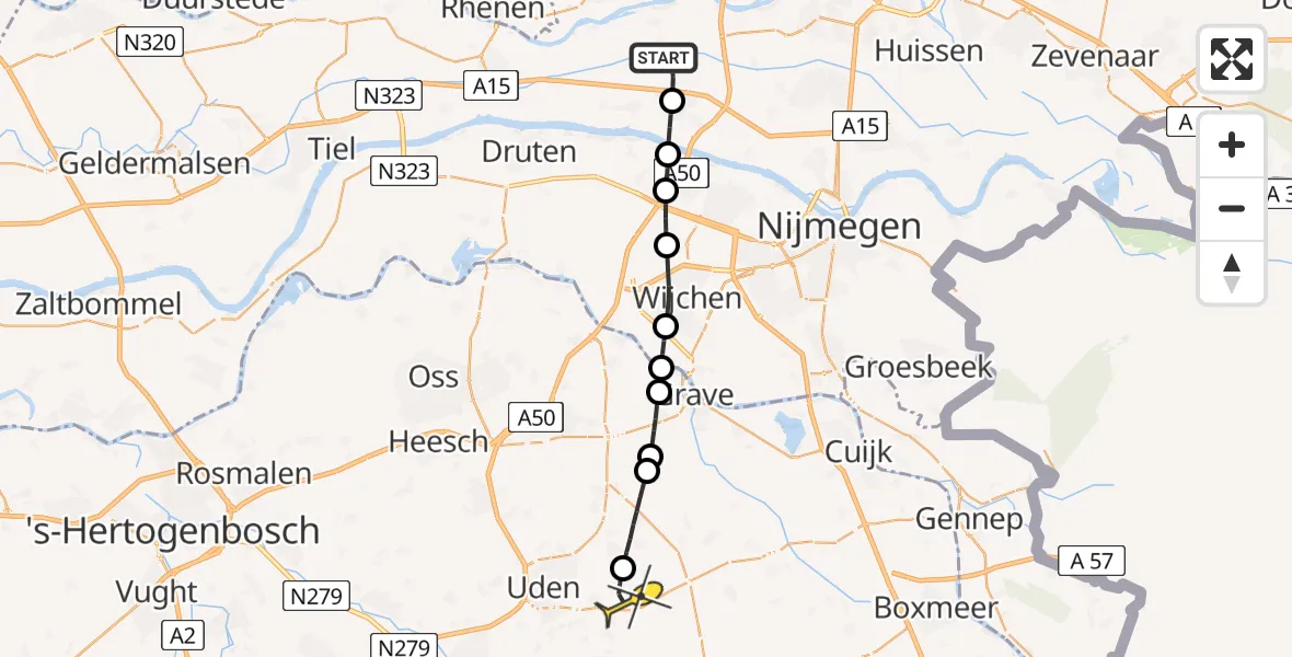 Routekaart van de vlucht: Lifeliner 3 naar Vliegbasis Volkel, Wageningsestraat