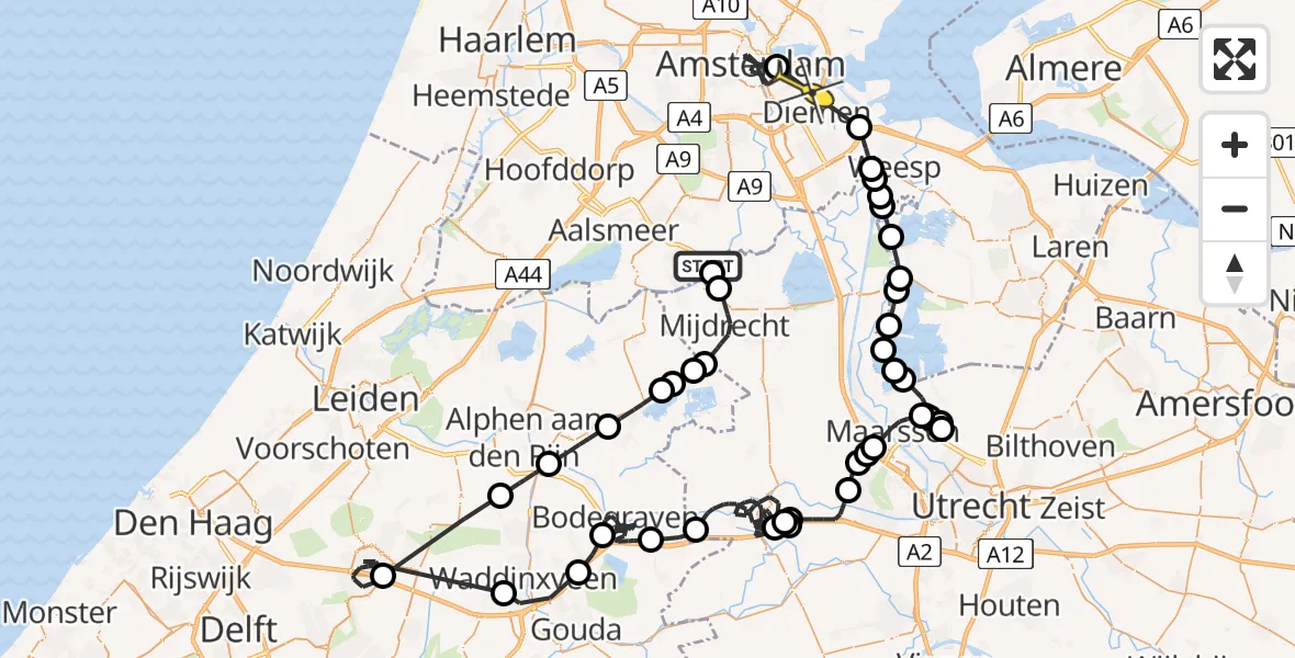 Routekaart van de vlucht: Politieheli naar Amsterdam, Middenweg