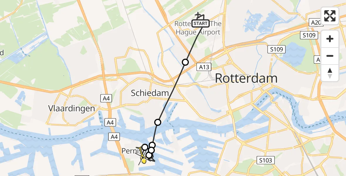 Routekaart van de vlucht: Lifeliner 2 naar Pernis, Brandenburgbaan