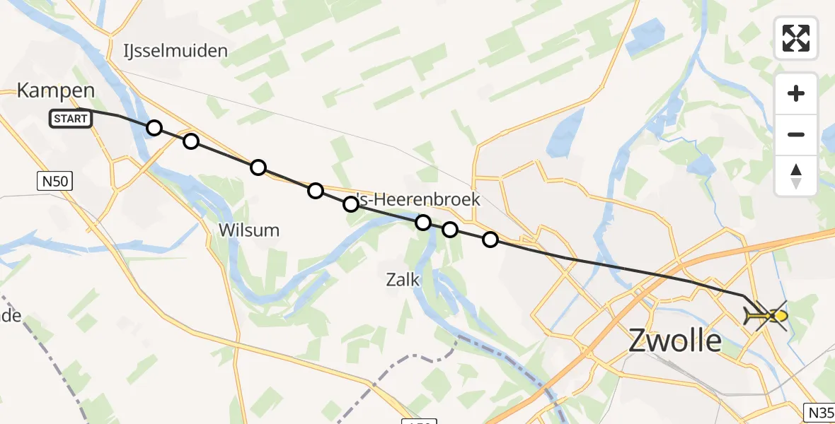 Routekaart van de vlucht: Lifeliner 1 naar Zwolle, Engelenbergstraat