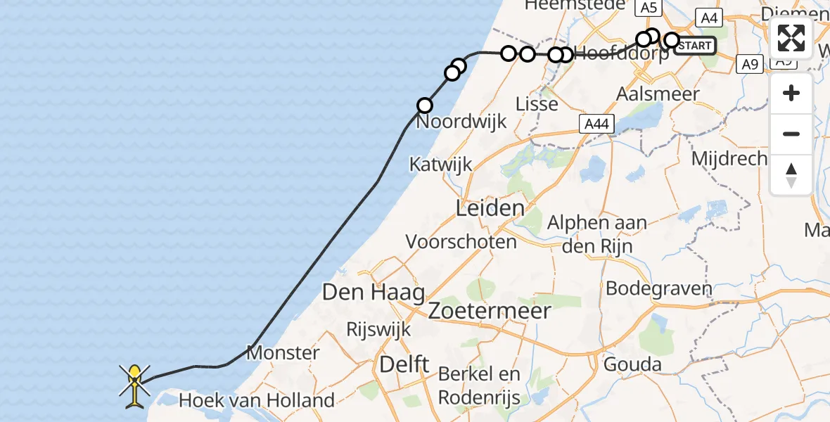 Routekaart van de vlucht: Politieheli naar Loevesteinse Randweg