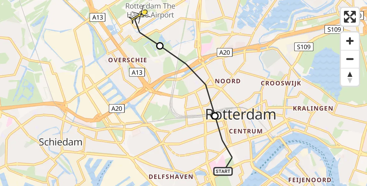 Routekaart van de vlucht: Lifeliner 2 naar Rotterdam The Hague Airport, Gouvernestraat