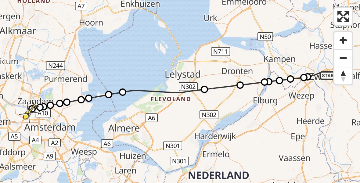 Routekaart van de vlucht: Lifeliner 1 naar Amsterdam Heliport, Ceintuurbaan