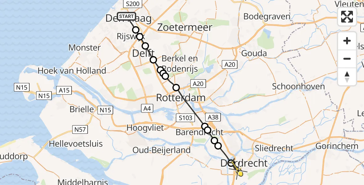 Routekaart van de vlucht: Lifeliner 2 naar Dordrecht, Van der Duynstraat