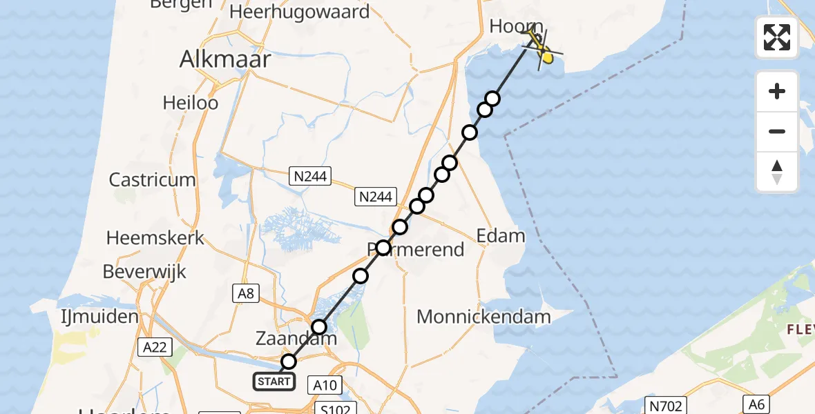 Routekaart van de vlucht: Lifeliner 1 naar Hoorn, Belangenvereniging tuinders Zaanderhorn