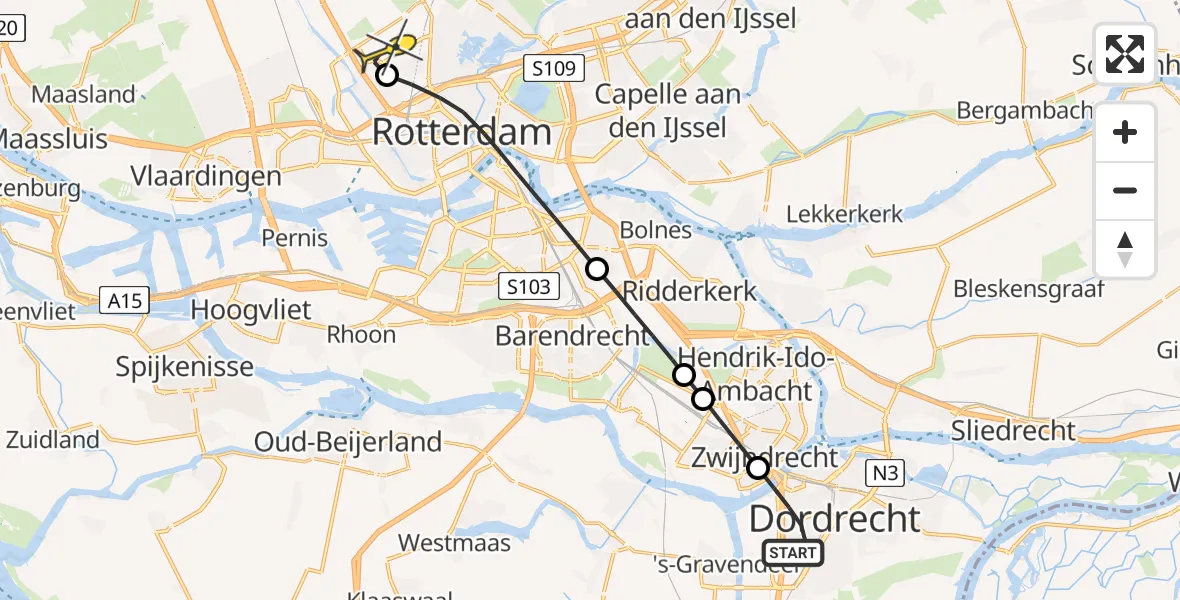 Routekaart van de vlucht: Lifeliner 2 naar Rotterdam The Hague Airport, Troelstraweg