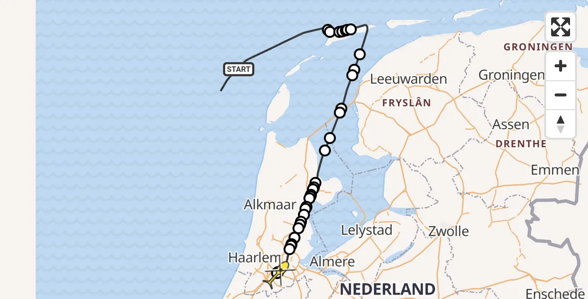 Routekaart van de vlucht: Politieheli naar Schiphol, Derk Hoekstra Stuifdijk