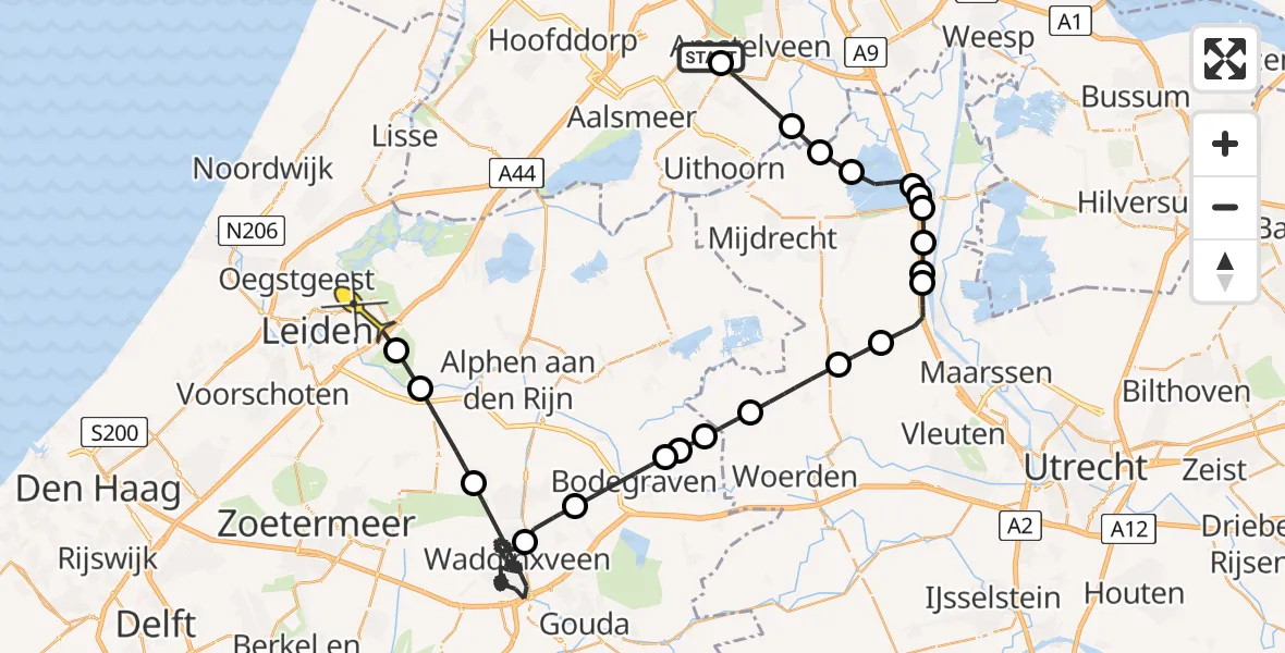 Routekaart van de vlucht: Politieheli naar Leiderdorp, Noorddammerweg