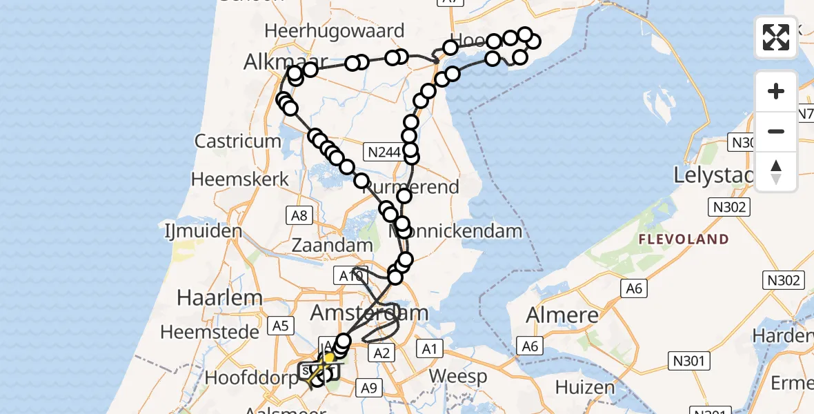 Routekaart van de vlucht: Politieheli naar Schiphol, Amsterdam-Bataviaweg