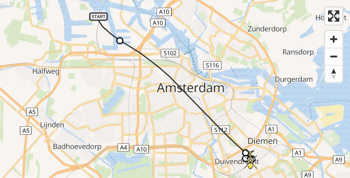 Routekaart van de vlucht: Lifeliner 1 naar Diemen, Westhaven