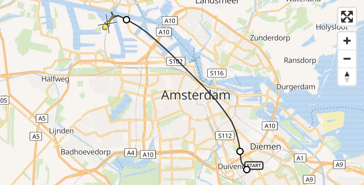 Routekaart van de vlucht: Lifeliner 1 naar Amsterdam Heliport, Satellietbaan