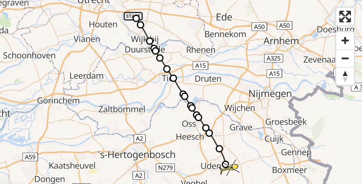 Routekaart van de vlucht: Lifeliner 3 naar Vliegbasis Volkel, Hoofdstraat