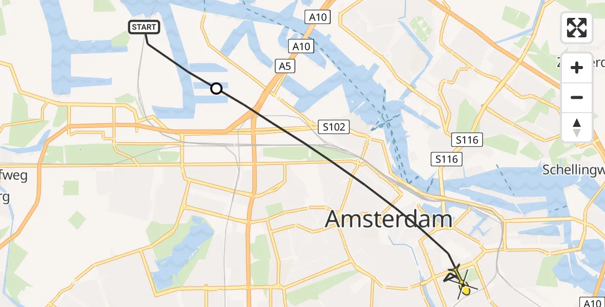 Routekaart van de vlucht: Lifeliner 1 naar Amsterdam, Westhaven