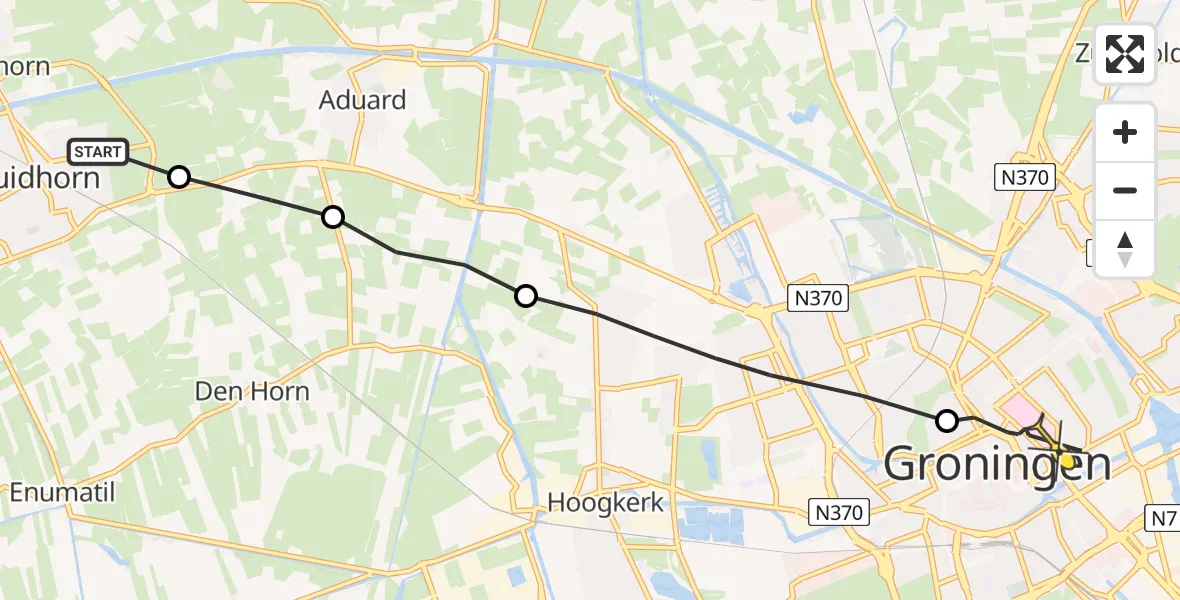 Routekaart van de vlucht: Ambulancehelikopter naar Universitair Medisch Centrum Groningen, Friesestraatweg